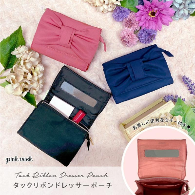 Ariel Wish日本雜誌香里奈Pink Trick氣質甜美立體蝴蝶結手拿包化妝包護照包隨身鏡子收納包絕版品兩色各一