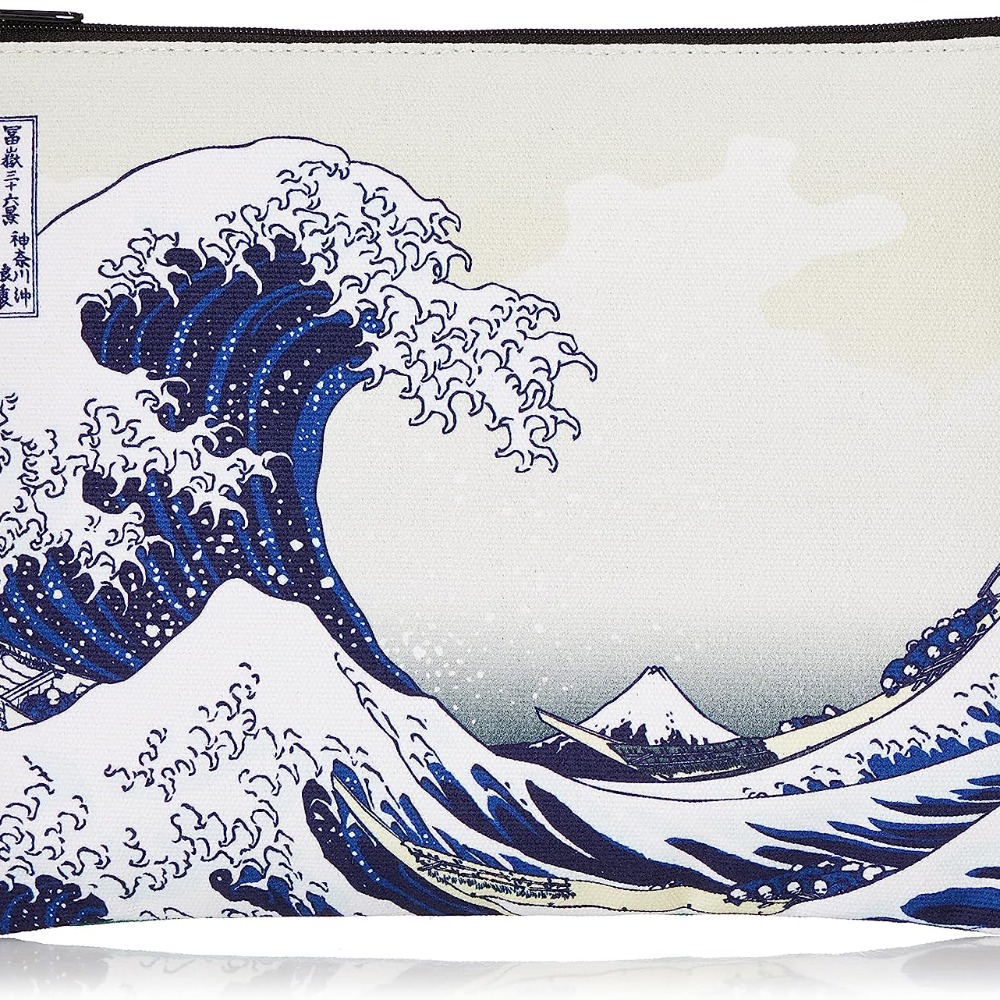 ArielWish日本限量版發行浮世絵師葛飾北斎冨嶽三十六景神奈川沖浪裏波間赤富士-拉鍊式收納包化妝包旅行包最後絕版品-細節圖2
