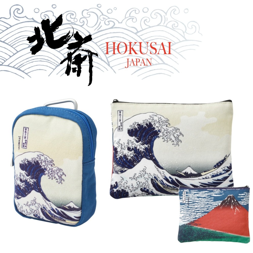 ArielWish日本限量版發行浮世絵師葛飾北斎冨嶽三十六景神奈川沖浪裏波間赤富士-拉鍊式收納包化妝包旅行包最後絕版品-細節圖4