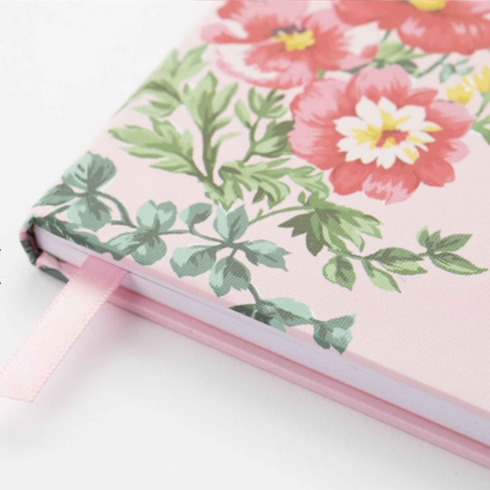 ArielWish日本Laduree隨身攜帶B6橫條紋內頁硬殼精裝版筆記本記事本緞帶書籤-燙金粉紅色花園最後一本絕版品-細節圖2