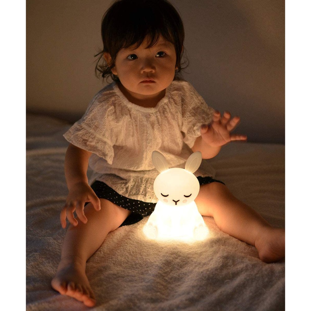 ArielWish日本LEADWORKS LED獨角獸兔子兔寶寶-矽膠安全夜燈晚安燈氣氛燈6段階調節燈光安撫娃娃-現貨-細節圖2