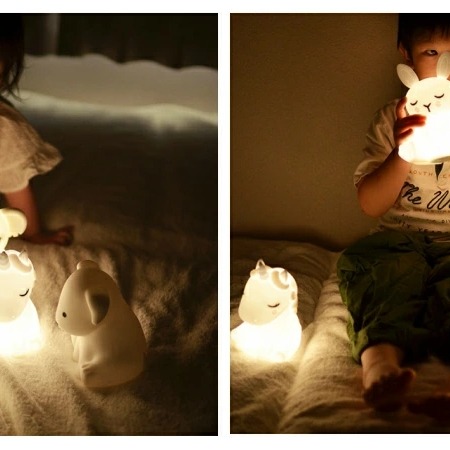 ArielWish日本LEADWORKS LED獨角獸兔子兔寶寶-矽膠安全夜燈晚安燈氣氛燈6段階調節燈光安撫娃娃-現貨-細節圖4