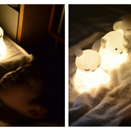 ArielWish日本LEADWORKS LED獨角獸兔子兔寶寶-矽膠安全夜燈晚安燈氣氛燈6段階調節燈光安撫娃娃-現貨-細節圖6