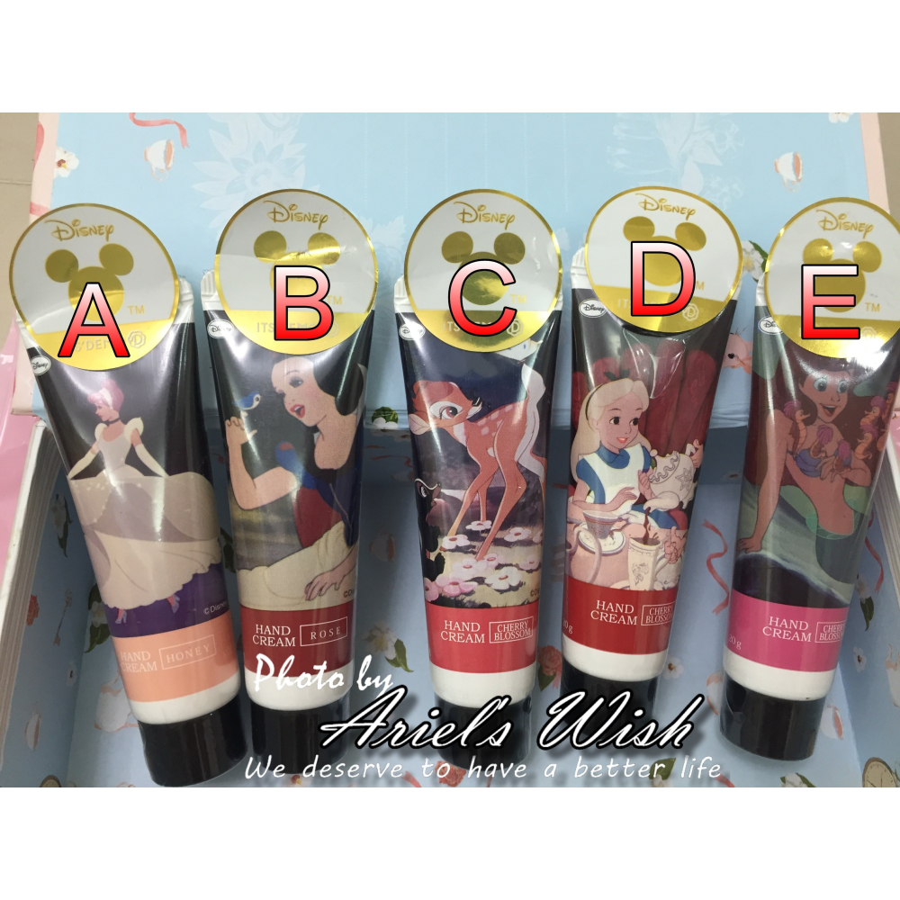 Ariel＇s Wish-日本東京迪士尼愛麗絲Alice小美人魚愛麗兒灰姑娘白雪公主小鹿斑比隨身攜帶護手霜乳液-A~E款-細節圖4