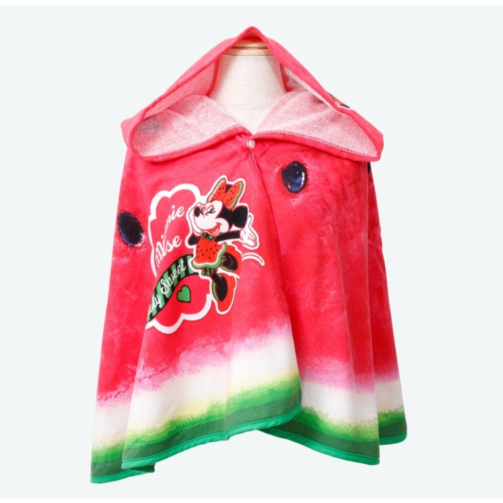 Ariel＇s Wish-日本東京迪士尼Disney夏季米妮西瓜連帽式浴巾大毛巾浴袍披肩海灘巾抗UV達96%以上-絕版品-細節圖4