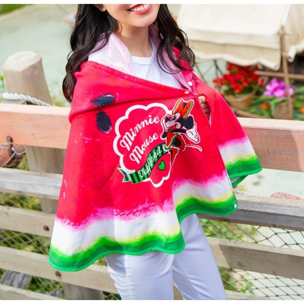 Ariel＇s Wish-日本東京迪士尼Disney夏季米妮西瓜連帽式浴巾大毛巾浴袍披肩海灘巾抗UV達96%以上-絕版品-細節圖7