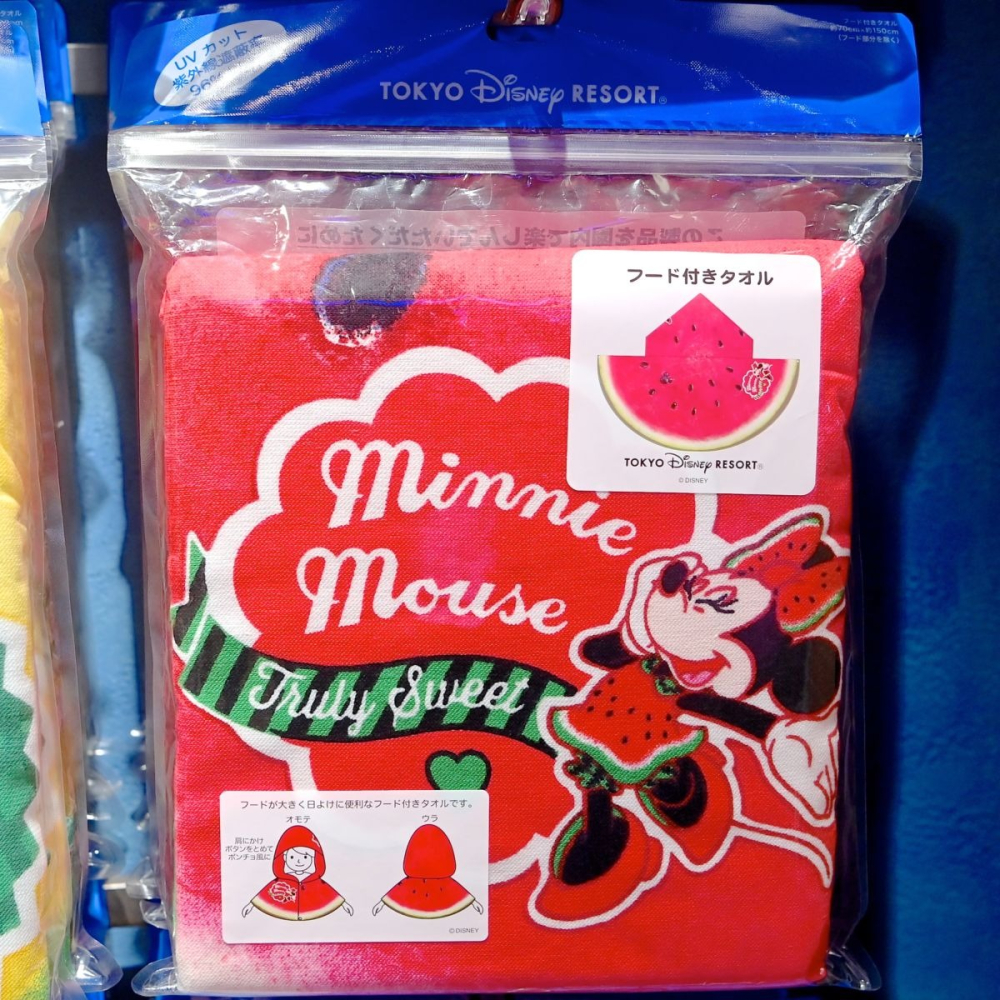 Ariel＇s Wish-日本東京迪士尼Disney夏季米妮西瓜連帽式浴巾大毛巾浴袍披肩海灘巾抗UV達96%以上-絕版品-細節圖10