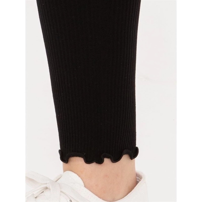 ArielWish日本tutuanna保暖褲80丹發熱褲80D下擺木耳邊內搭褲內搭褲光腿神器保暖美腿十分褲襪黑褲襪-現貨-細節圖2