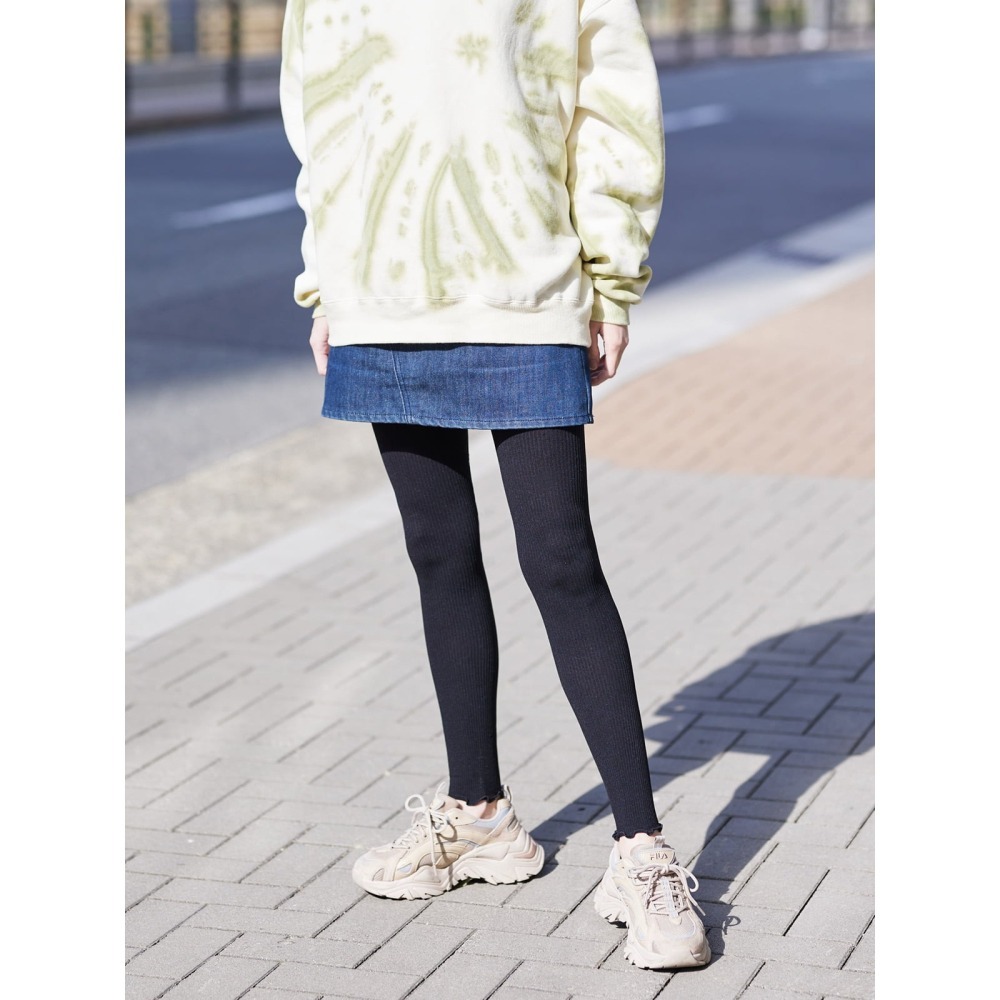 ArielWish日本tutuanna保暖褲80丹發熱褲80D下擺木耳邊內搭褲內搭褲光腿神器保暖美腿十分褲襪黑褲襪-現貨-細節圖4