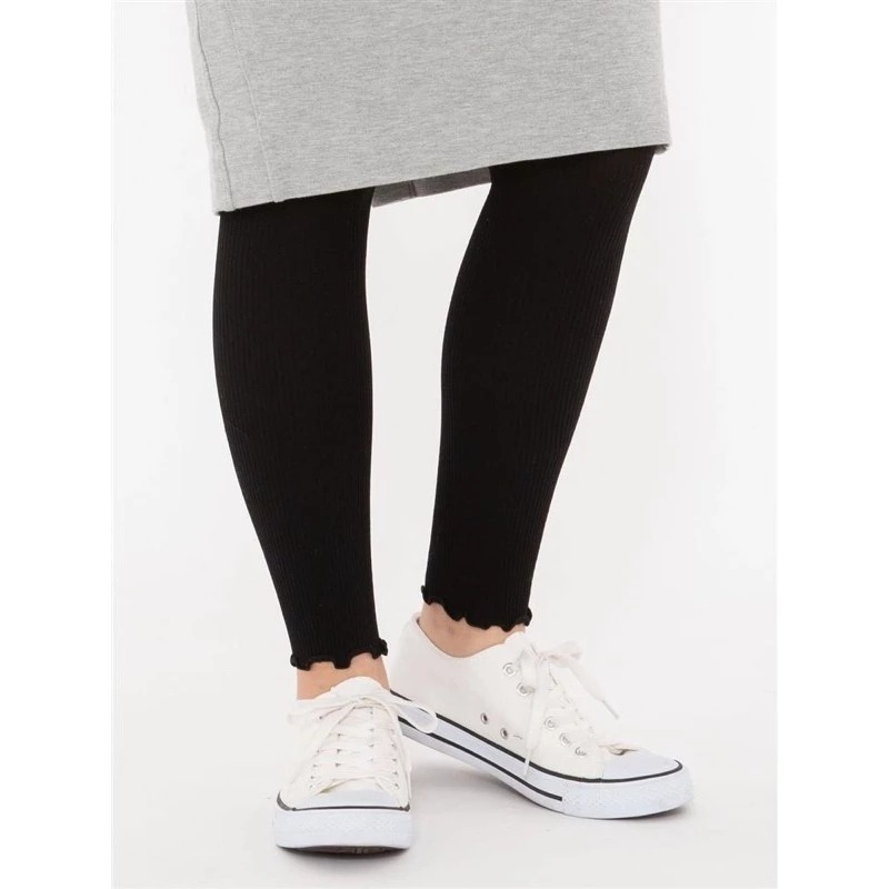 ArielWish日本tutuanna保暖褲80丹發熱褲80D下擺木耳邊內搭褲內搭褲光腿神器保暖美腿十分褲襪黑褲襪-現貨-細節圖6