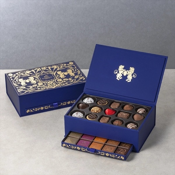 ArielWish日本限量版GODIVA比利時皇室限定雙層掀蓋抽屜式皇室氣質藍燙金珠寶盒巧克力禮盒-珍藏紀念版兩款-細節圖4