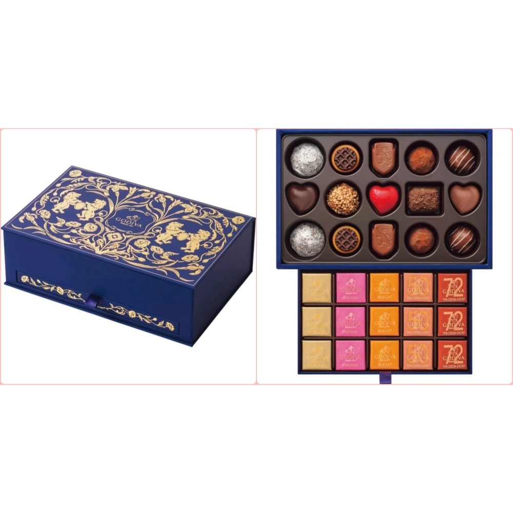 ArielWish日本限量版GODIVA比利時皇室限定雙層掀蓋抽屜式皇室氣質藍燙金珠寶盒巧克力禮盒-珍藏紀念版兩款-細節圖8