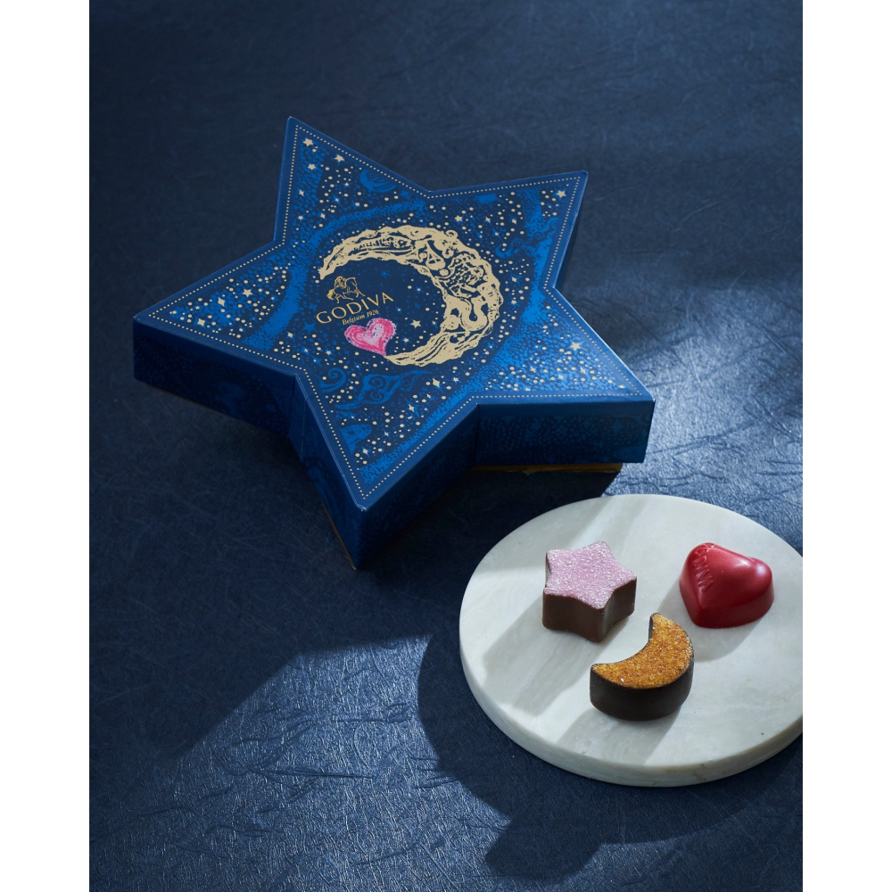 Ariel Wish日本限定2025限量版GODIVA情人節巧克力夢幻夜空星辰大海燙金月光珠寶盒立體星星禮盒-絕版珍藏版-細節圖4