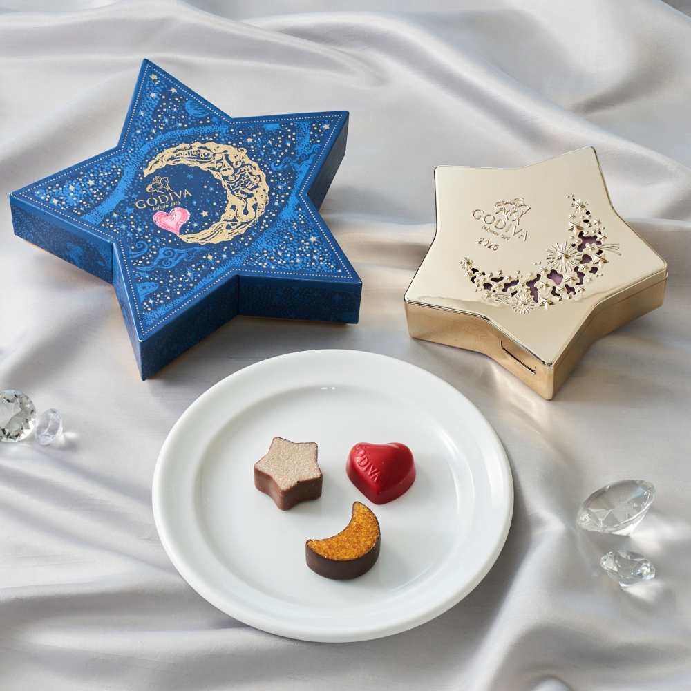 Ariel Wish日本限定2025限量版GODIVA情人節巧克力夢幻夜空星辰大海燙金月光珠寶盒立體星星禮盒-絕版珍藏版-細節圖8