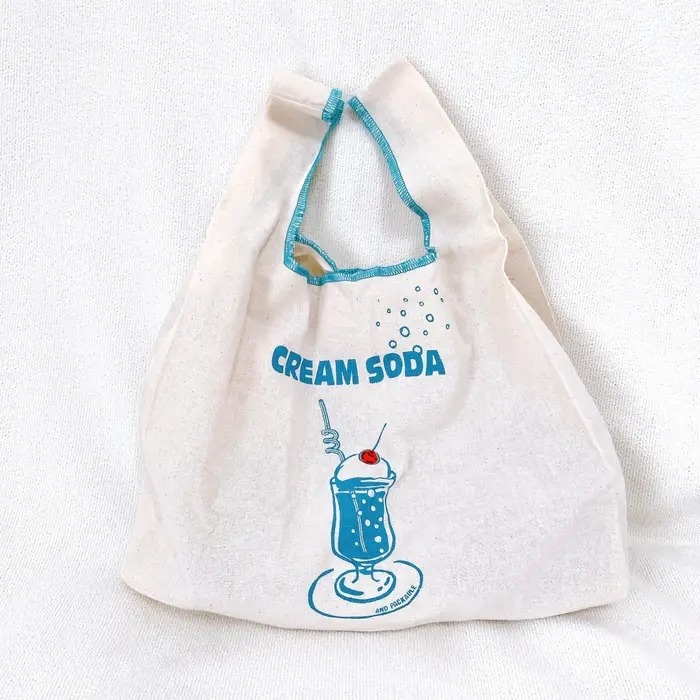 Ariel Wish日本AND PACKABLE 冰淇淋蘇打汽水造型收納購物袋折疊環保袋手提包肩背包100%純棉-現貨-細節圖2