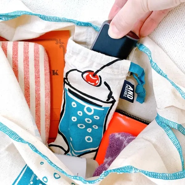 Ariel Wish日本AND PACKABLE 冰淇淋蘇打汽水造型收納購物袋折疊環保袋手提包肩背包100%純棉-現貨-細節圖3