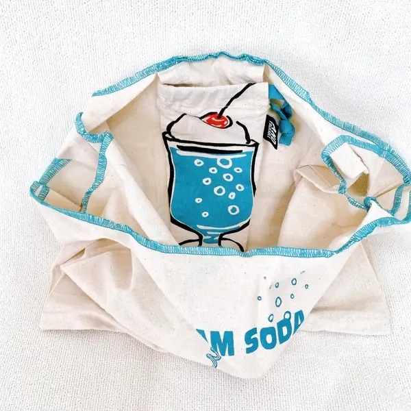 Ariel Wish日本AND PACKABLE 冰淇淋蘇打汽水造型收納購物袋折疊環保袋手提包肩背包100%純棉-現貨-細節圖4