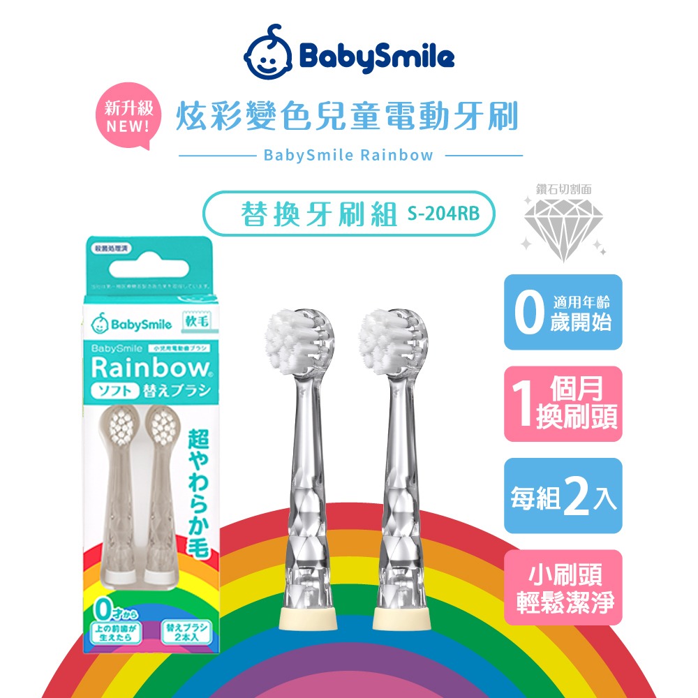 日本BabySmile 軟毛刷頭替換組 2只/組x3 (適用0歲以上及S-204 S-205 S-206兒童電動牙刷)-細節圖2