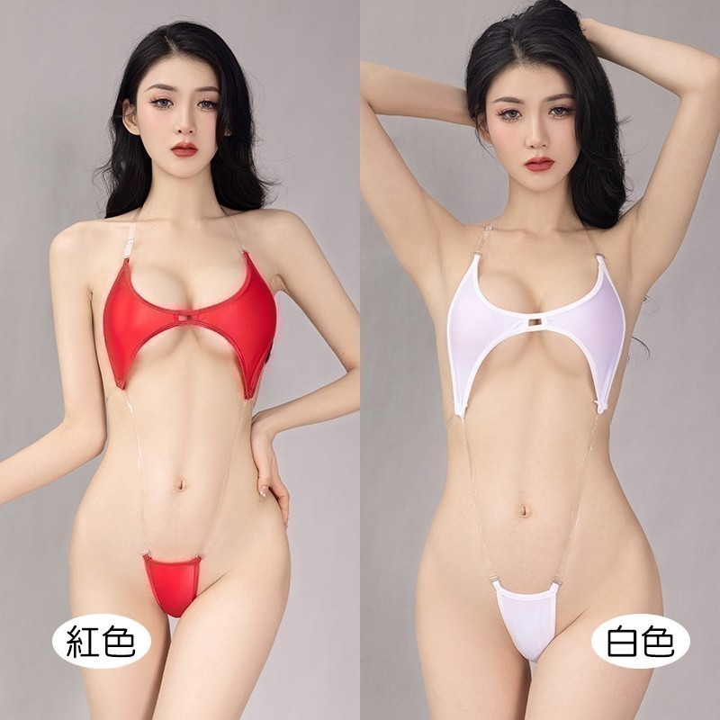 情趣小站 透明系帶性感油亮SM三點式連體衣#6431-細節圖5