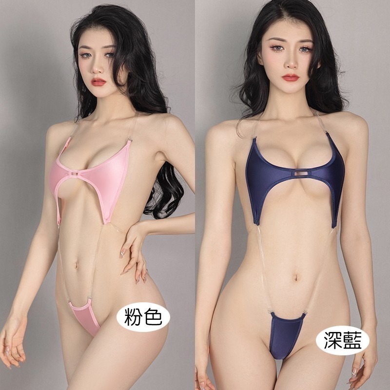 情趣小站 透明系帶性感油亮SM三點式連體衣#6431-細節圖7