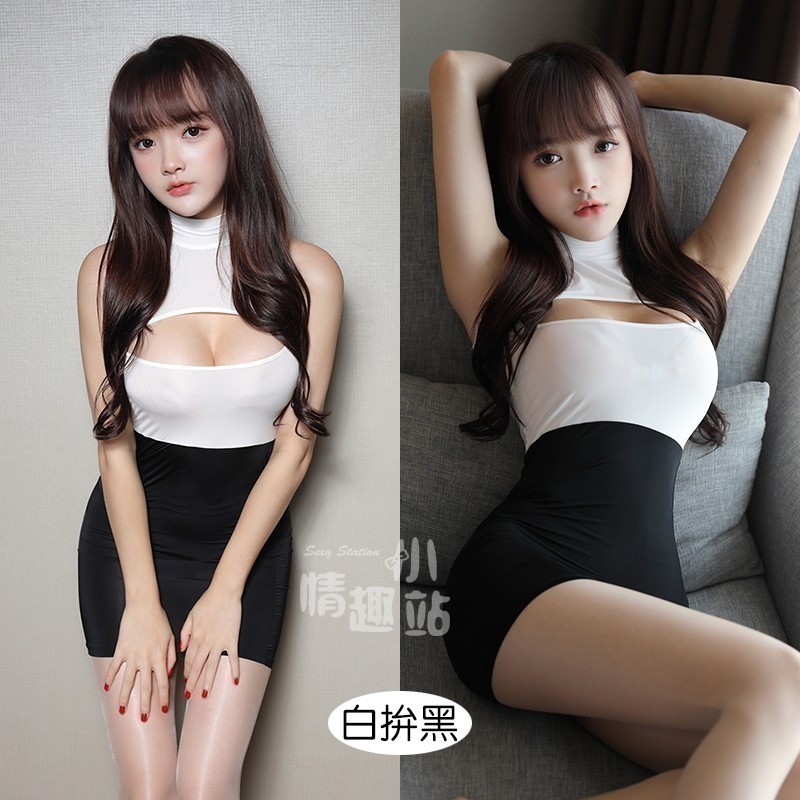 情趣小站 雙面穿性感緊身絲滑冰絲拼接連衣裙#211001-細節圖2