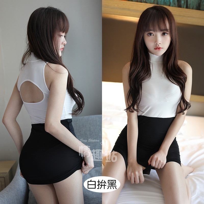 情趣小站 雙面穿性感緊身絲滑冰絲拼接連衣裙#211001-細節圖5