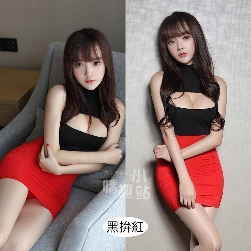 情趣小站 雙面穿性感緊身絲滑冰絲拼接連衣裙#211001-細節圖6