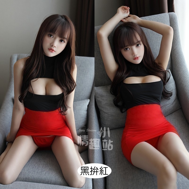 情趣小站 雙面穿性感緊身絲滑冰絲拼接連衣裙#211001-細節圖7