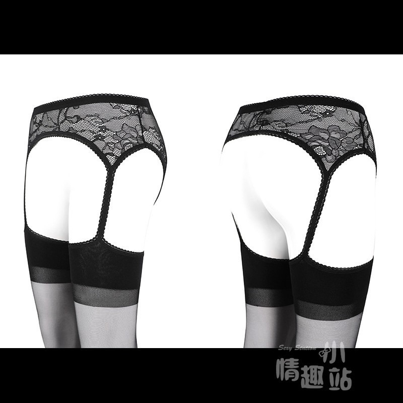 情趣小站 珞櫻蕾絲四面開襠鏤空吊帶一體襪#7365-細節圖4