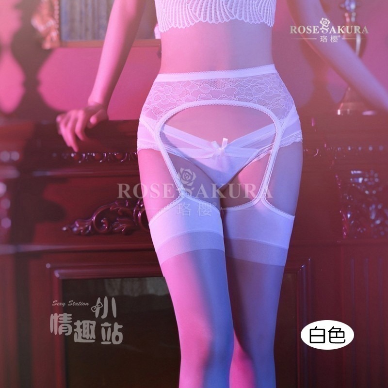 情趣小站 珞櫻蕾絲四面開襠鏤空吊帶一體襪#7365-細節圖9