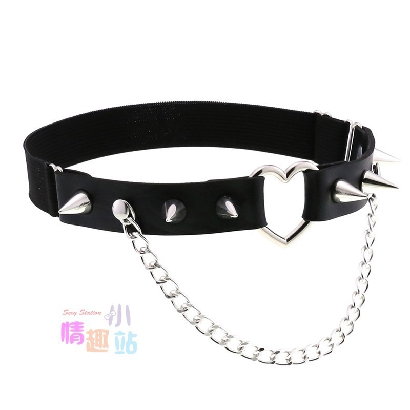 原宿龐克哥特風 個性桃心愛心鉚釘尖釘鏈條皮質大腿環#TXDWD05-細節圖2