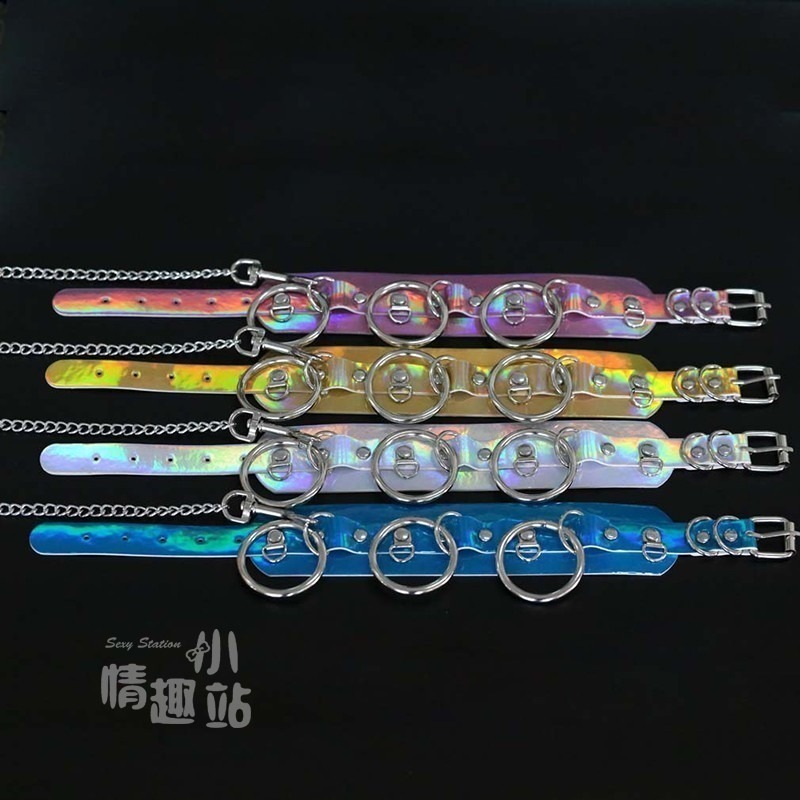 個性誇張 性感O環炫彩雷射皮項圈 夜店酒吧狗奴調教牽引繩#QCQYS05-細節圖4