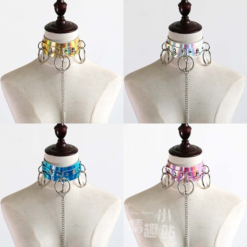 個性誇張 性感O環炫彩雷射皮項圈 夜店酒吧狗奴調教牽引繩#QCQYS05-細節圖5