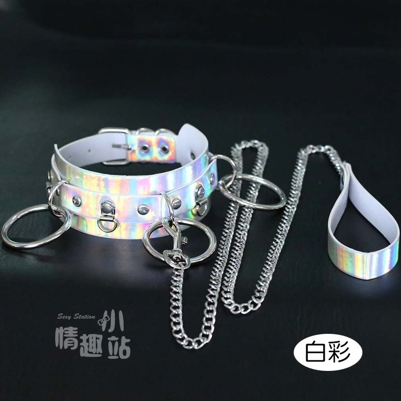 個性誇張 性感O環炫彩雷射皮項圈 夜店酒吧狗奴調教牽引繩#QCQYS05-細節圖6