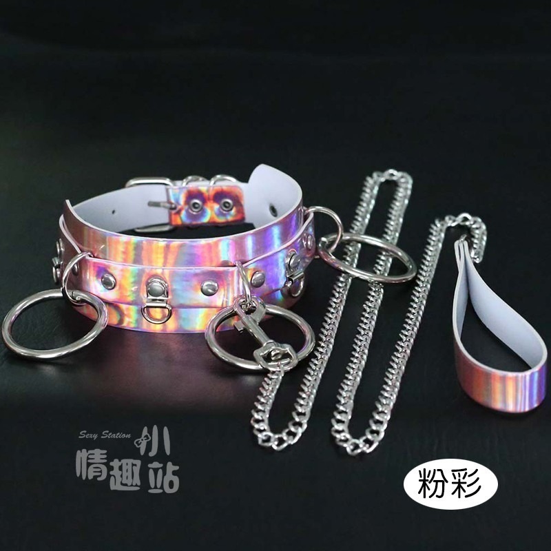 個性誇張 性感O環炫彩雷射皮項圈 夜店酒吧狗奴調教牽引繩#QCQYS05-細節圖8