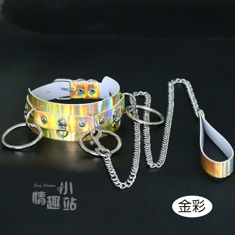 個性誇張 性感O環炫彩雷射皮項圈 夜店酒吧狗奴調教牽引繩#QCQYS05-細節圖9