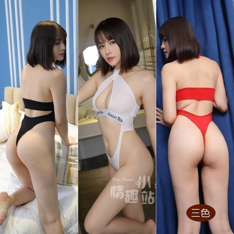 情趣小站 交叉綁脖半露胸高開叉開襠連體衣#180902-細節圖2