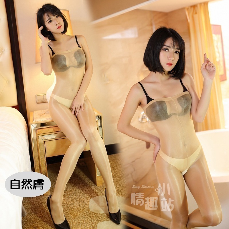 情趣小站 珞櫻油亮珠光抹胸款T襠開襠免脫舍賓襪#0702-細節圖3