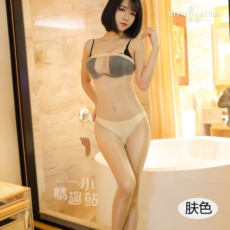 情趣小站 珞櫻珠光閃滑透明吊帶開襠連身絲襪#0701-細節圖3