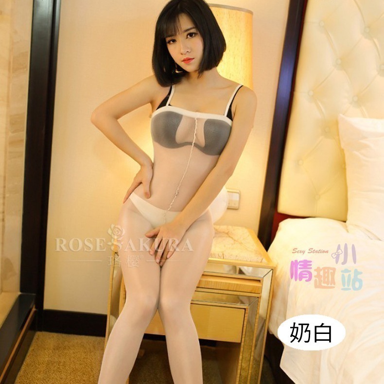 情趣小站 珞櫻珠光閃滑透明吊帶開襠連身絲襪#0701-細節圖9