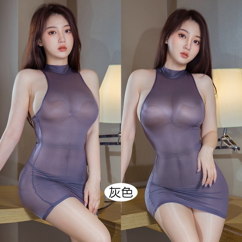 情趣小站 超薄透明絲襪感油光透亮泳布短裙套裝#23803-細節圖7