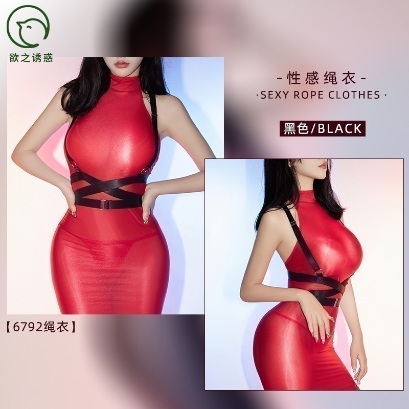 情趣小站 性感綑綁緊身薄透絲滑高彈包臀連衣裙#6792-規格圖9