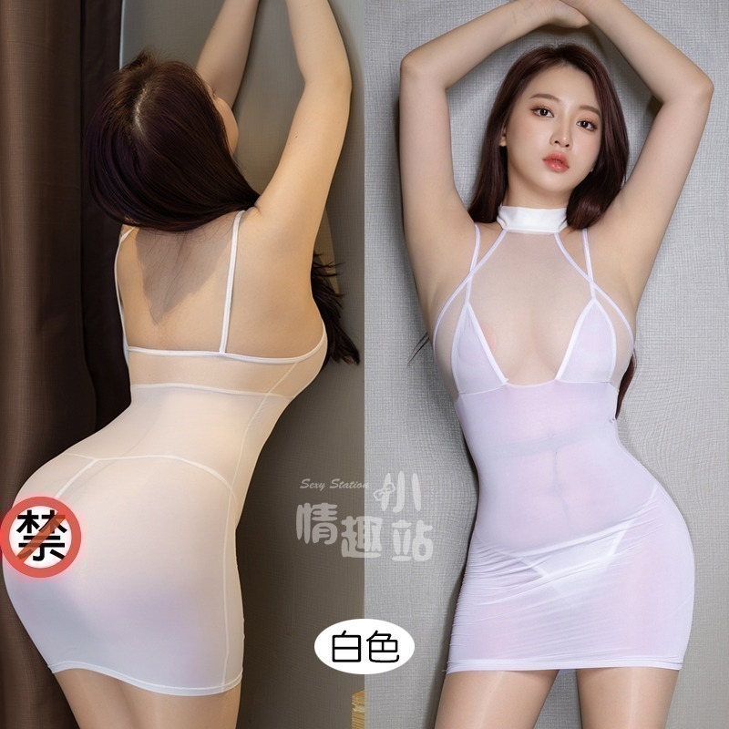 情趣小站 火辣透明網紗拼接冰絲緊身短裙#2411-細節圖7