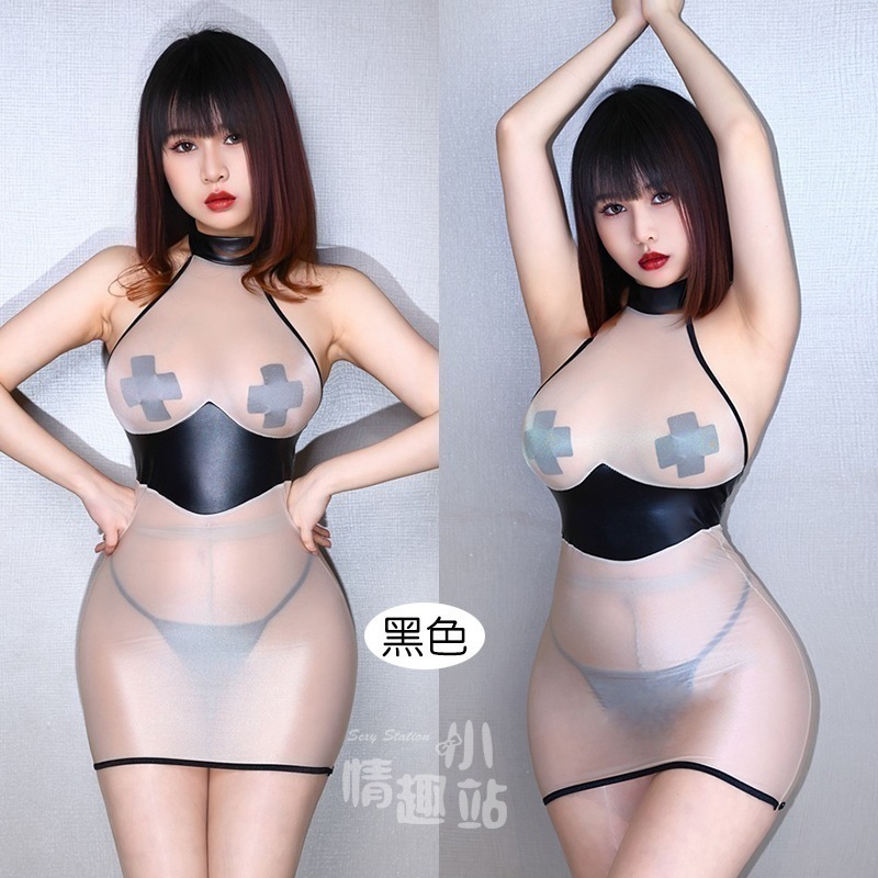 情趣小站 高彈油光絲襪感連衣裙緊身包臀裙#2505-細節圖3
