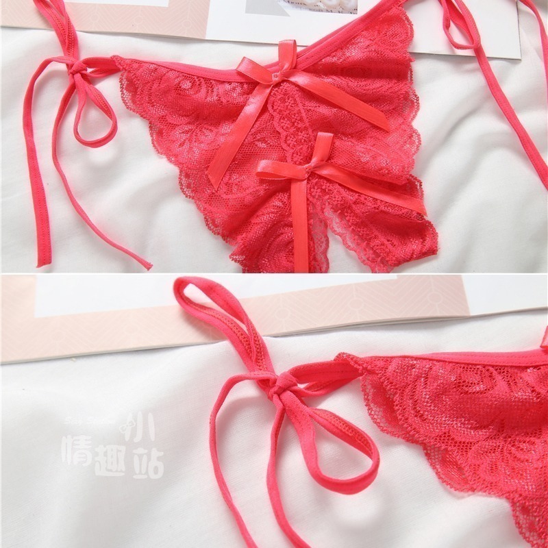 情趣小站 性感系帶開襠丁字褲 蕾絲低腰綁帶情趣內褲#2085-細節圖7
