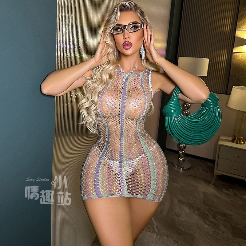 情趣小站 印花工藝歐美情趣連體網衣性感包臀裙#E033-規格圖6