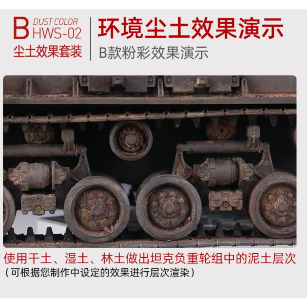 (大鳥叔叔模型) 喵匠 Hobbymio 模型專用 HWS-02 B 塵土效果 套裝固體粉彩 軍事 鋼彈 舊化粉組-細節圖6
