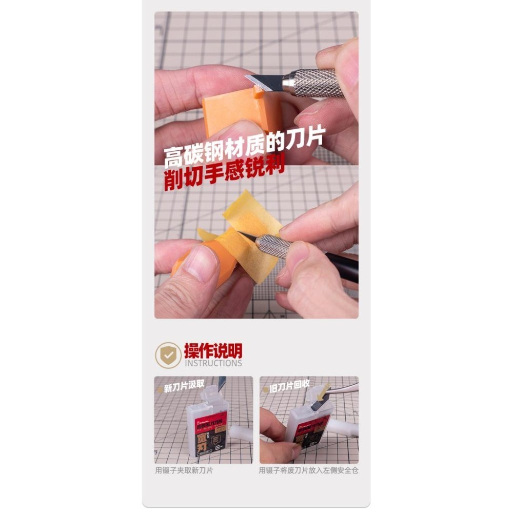 (大鳥叔叔模型) 喵匠 Hobbymio 模型專用 筆刀 HMK-03 金屬筆刀 寬刃 套裝組 刀片30入 筆刀-細節圖8