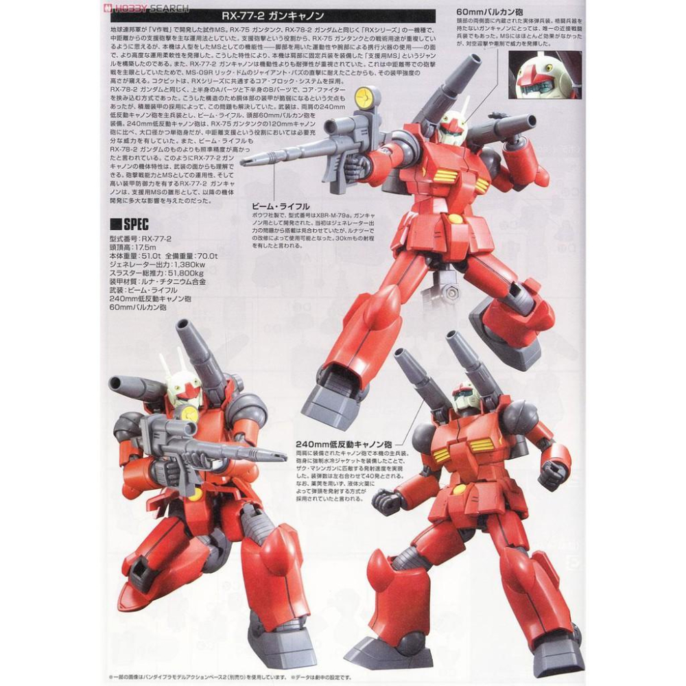 (大鳥叔叔模型)BANDAI 鋼彈1/144 HGUC#190 RX-77-2 鋼加農-細節圖5