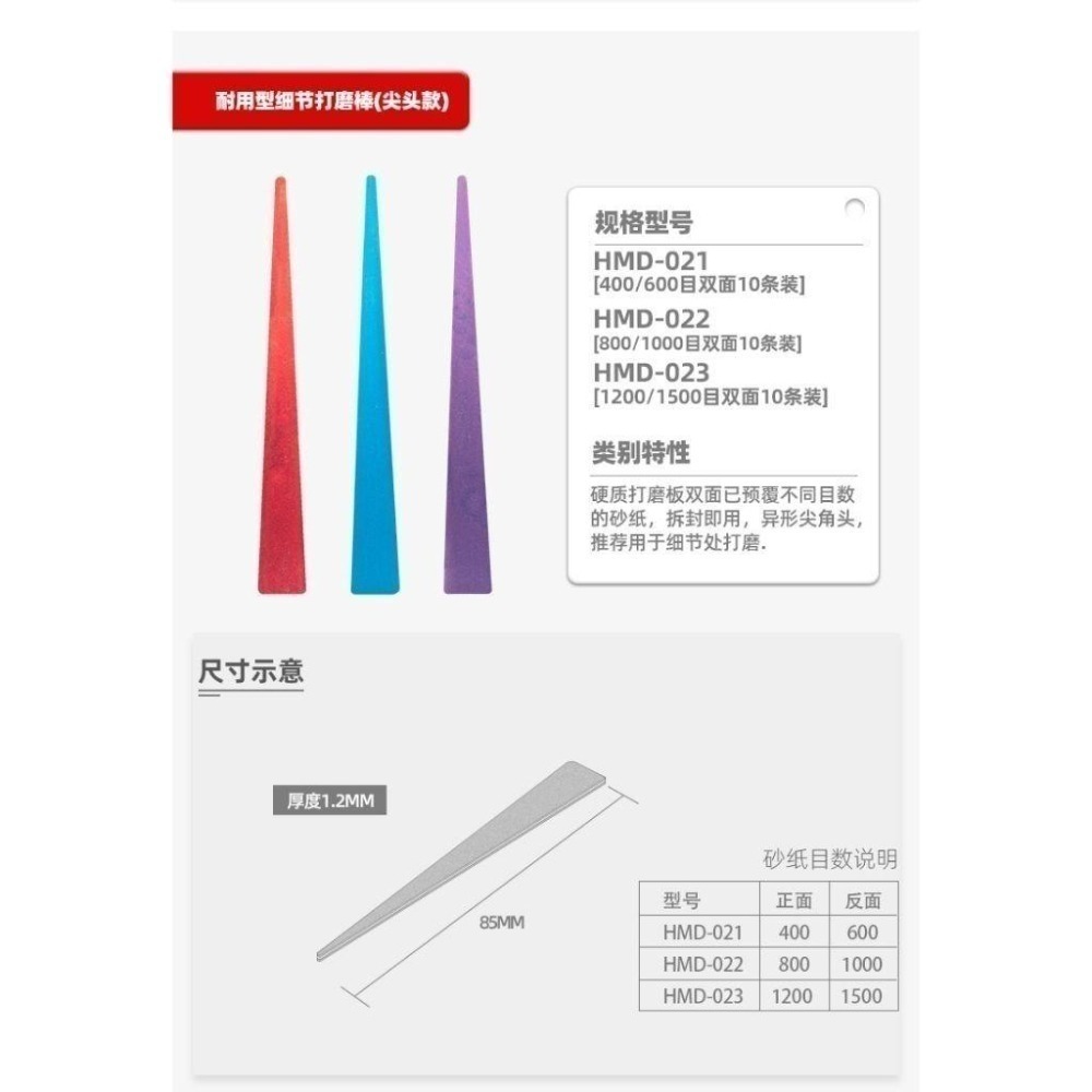 (大鳥叔叔模型)喵匠 HobbyMio 模型專用 HMD 耐用型打磨棒 打磨板 乾濕兩用 軟質 硬質 尖頭 耐用 多功能-細節圖5